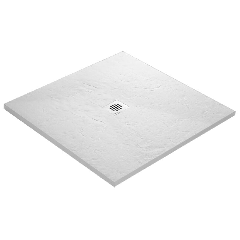 U-tile - Receveur de douche en résine imitation ardoise - blanc + natte étanche + siphon 360° - 90 x 90 cm