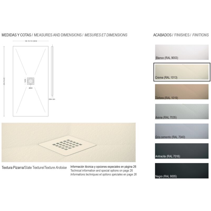 Receveur de douche en résine Largeur 120 Noir Ral 9005 120x120 cm