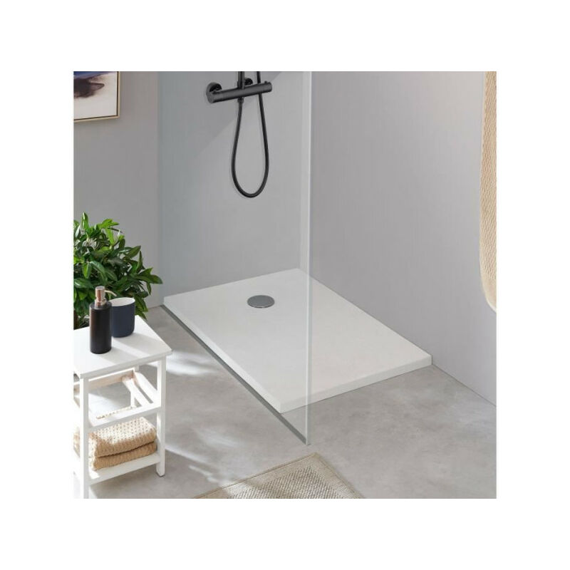 Receveur de douche en résine - Rectangulaire - 120x90x3,5 cm - OCEANIC - Blanc - Bonde de vidage et pieds inclus - Morenã