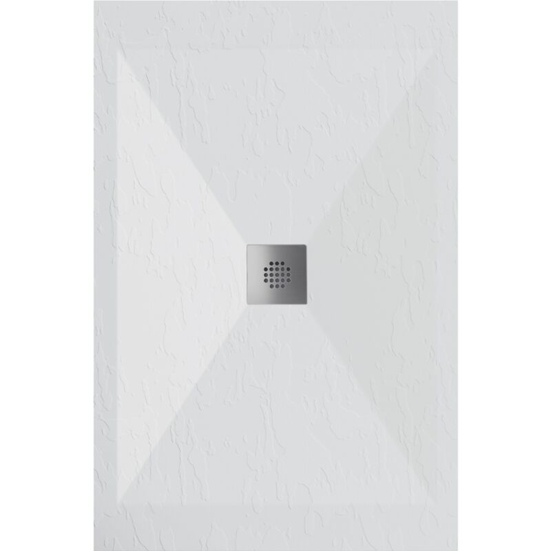 Stano. - Receveur de douche 90x100 cm extra plat dexa en résine surface ardoisée blanc Grille inox