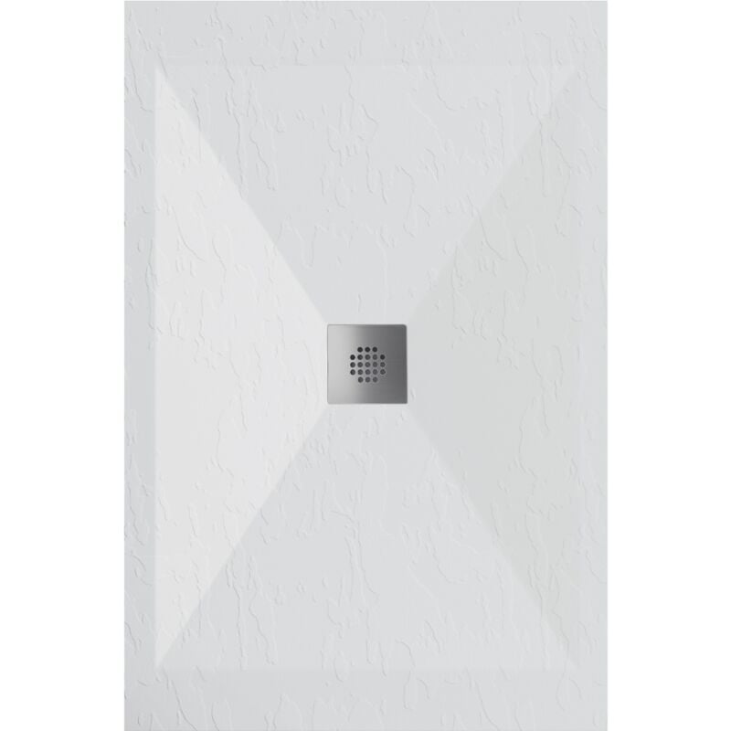 Receveur de douche 90x120 cm extra plat dexa en résine surface ardoisée blanc Grille inox