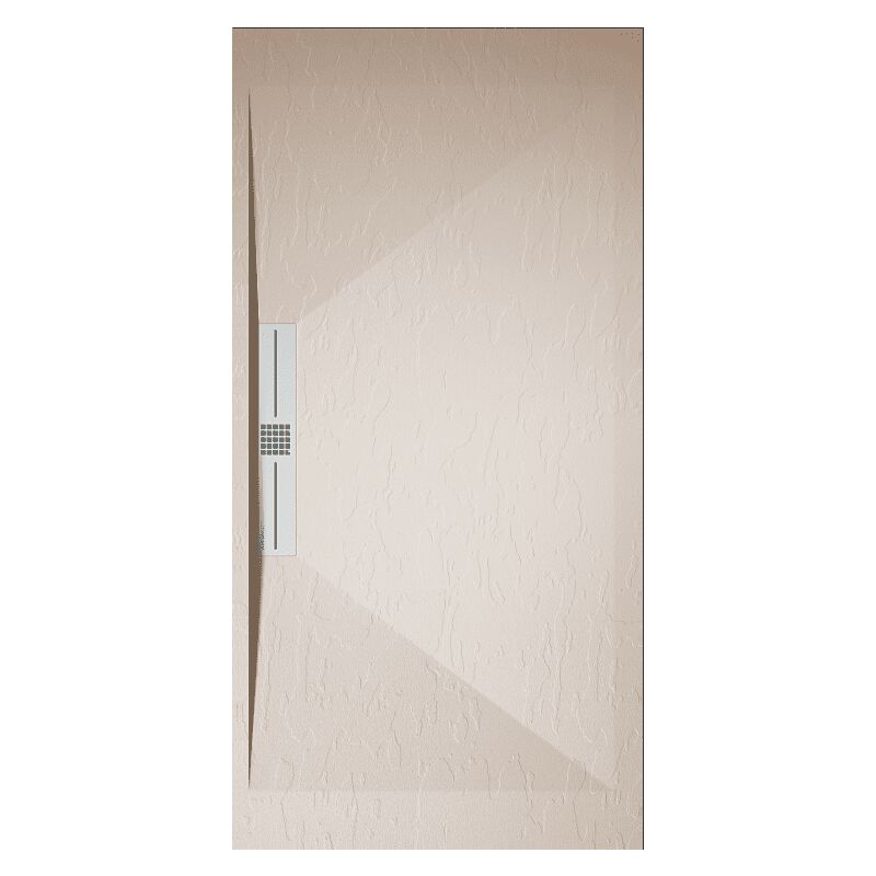 Receveur de douche 80x150 cm extra plat EDIS en résine surface ardoisée beige Grille inox
