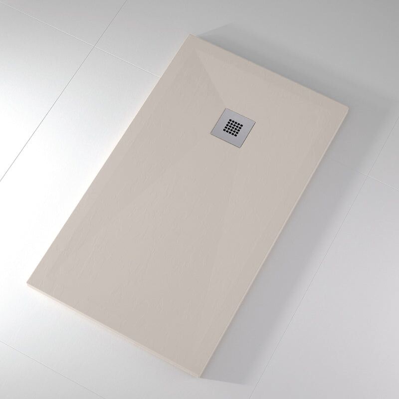 Receveur de douche 90x100 cm extra plat onda en résine surface ardoisée beige Grille inox