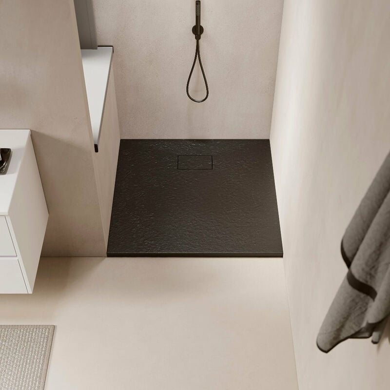 Receveur de douche 80 x 80 cm extra plat piatto en SoliCast® surface ardoisée noir