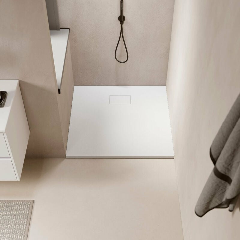 Stano. - Receveur de douche 70 x 90 cm extra plat piatto en SoliCast® surface ardoisée blanc