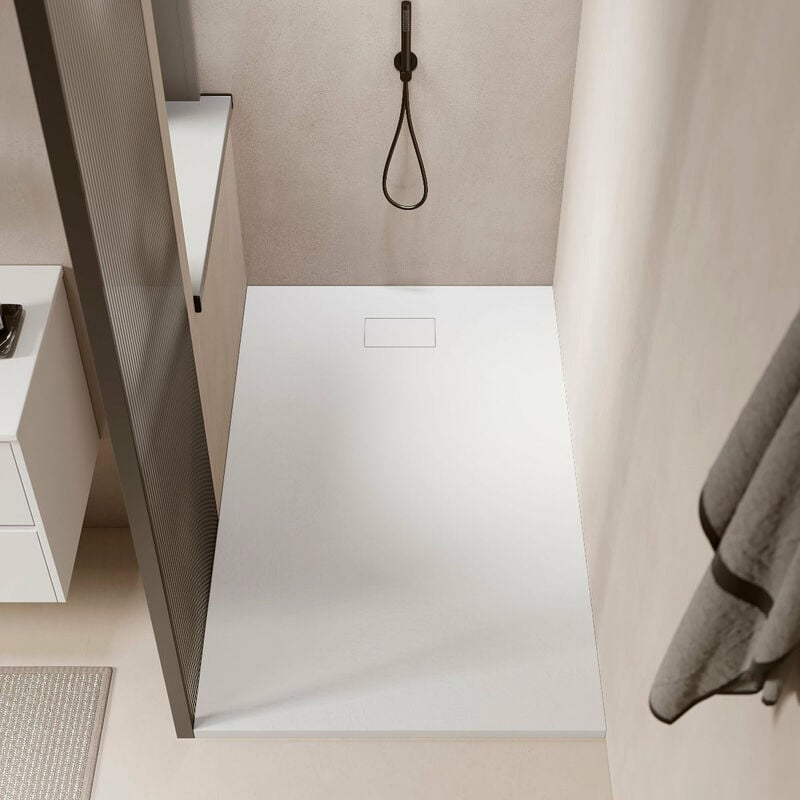 Receveur de douche 90 x 160 cm extra plat piatto en SoliCast® surface ardoisée blanc