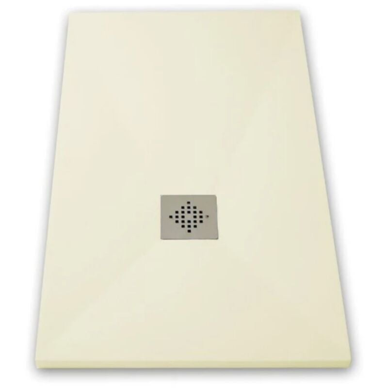 Receveur de douche 80 x 100 cm extra plat pure en résine surface ardoisée beige Grille inox