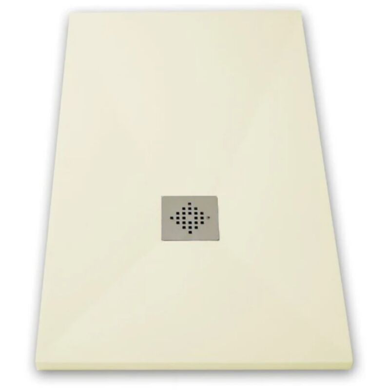 Receveur de douche 80 x 110 cm extra plat pure en résine surface ardoisée beige Grille inox