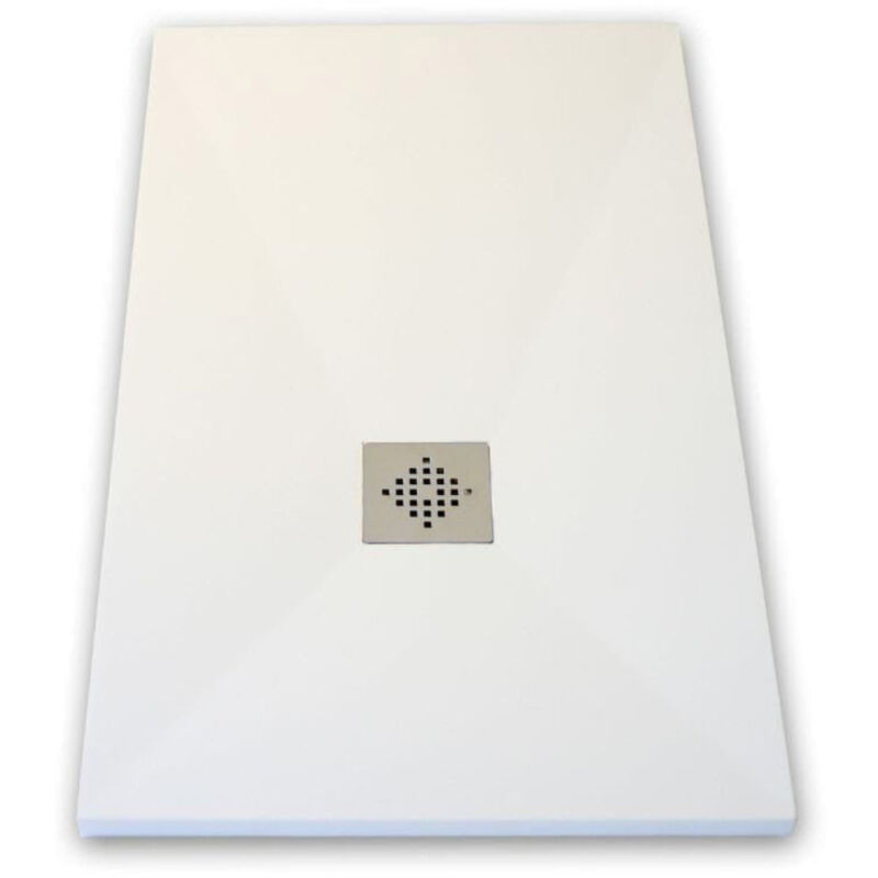 Receveur de douche 90 x 110 cm extra plat pure en résine surface ardoisée blanc Grille inox