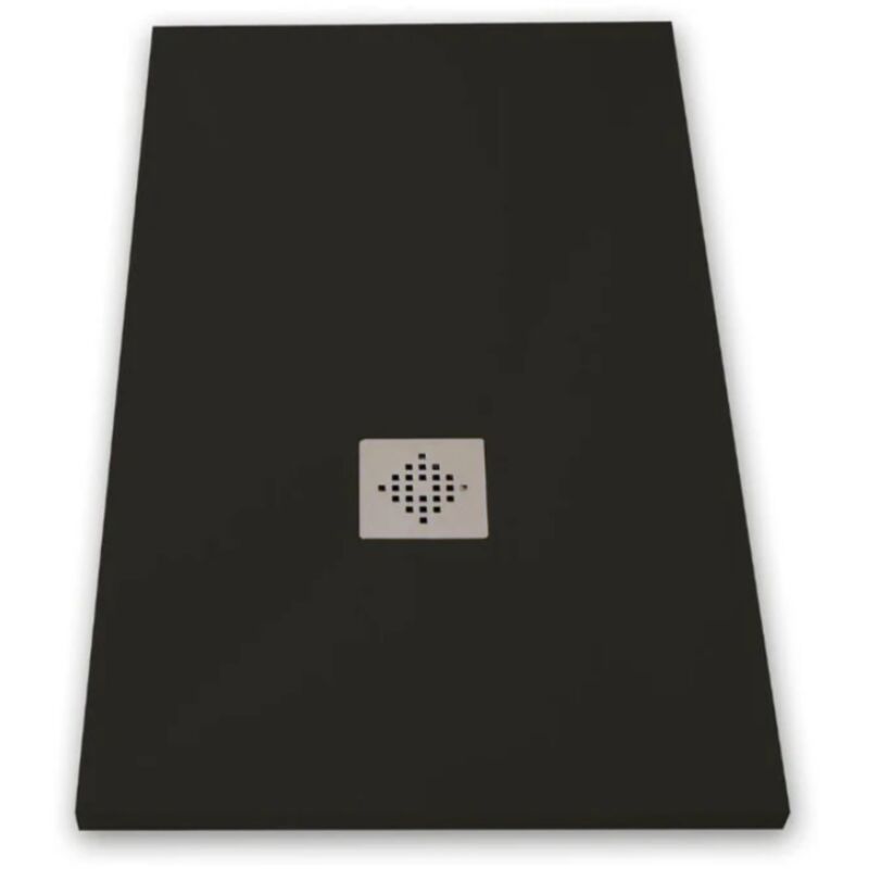 Receveur de douche 80 x 140 cm extra plat pure en résine surface ardoisée noir Grille inox