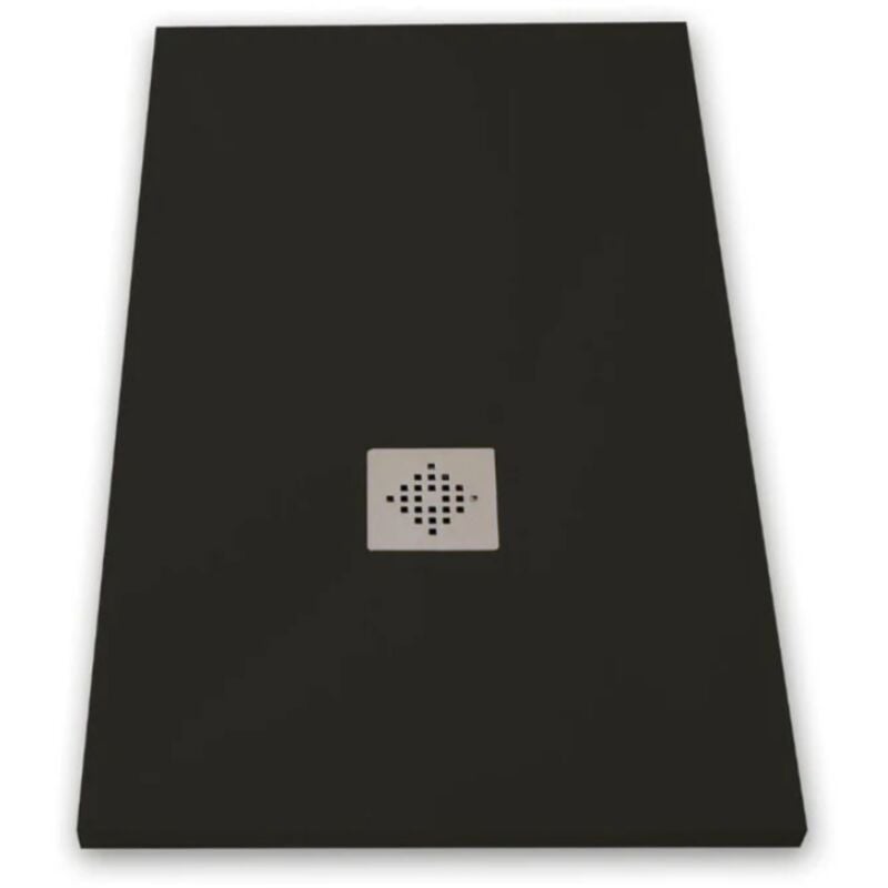 Receveur de douche 70 x 70 cm extra plat pure en résine surface ardoisée noir Grille inox
