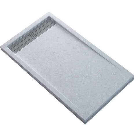 Receveur de Douche Extra Plat Rectangulaire avec Caniveau - Solid Surface Blanc - SlimLine