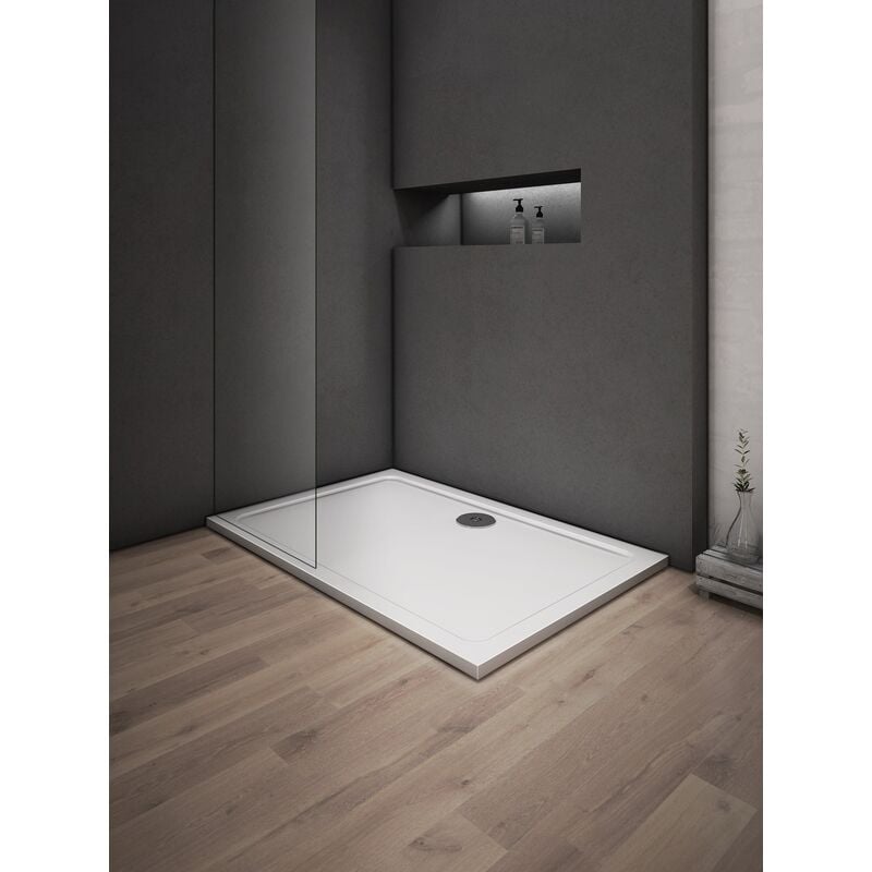 Aica Sanitaire - aica Receveur de douche extra plat 80x70cm Résine et charges minérales blanc rectangle
