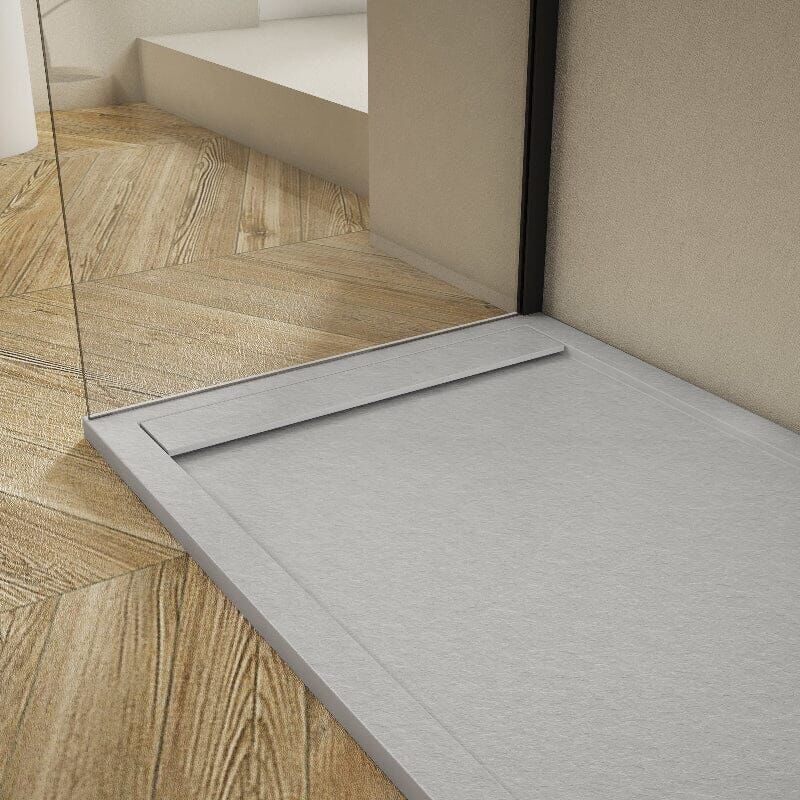 Receveur de douche 70x120cm extra plat RIBERA en résine surface ardoisée gris Grille grise