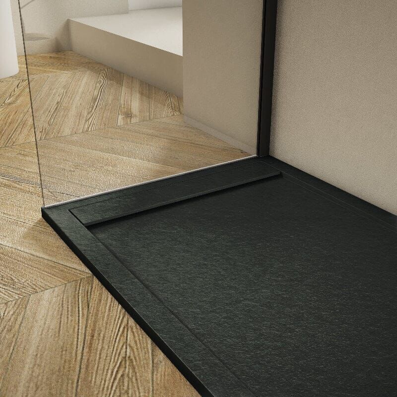 Mirlo - Receveur de douche 70x100cm extra plat ribera en résine surface ardoisée noir Grille noire