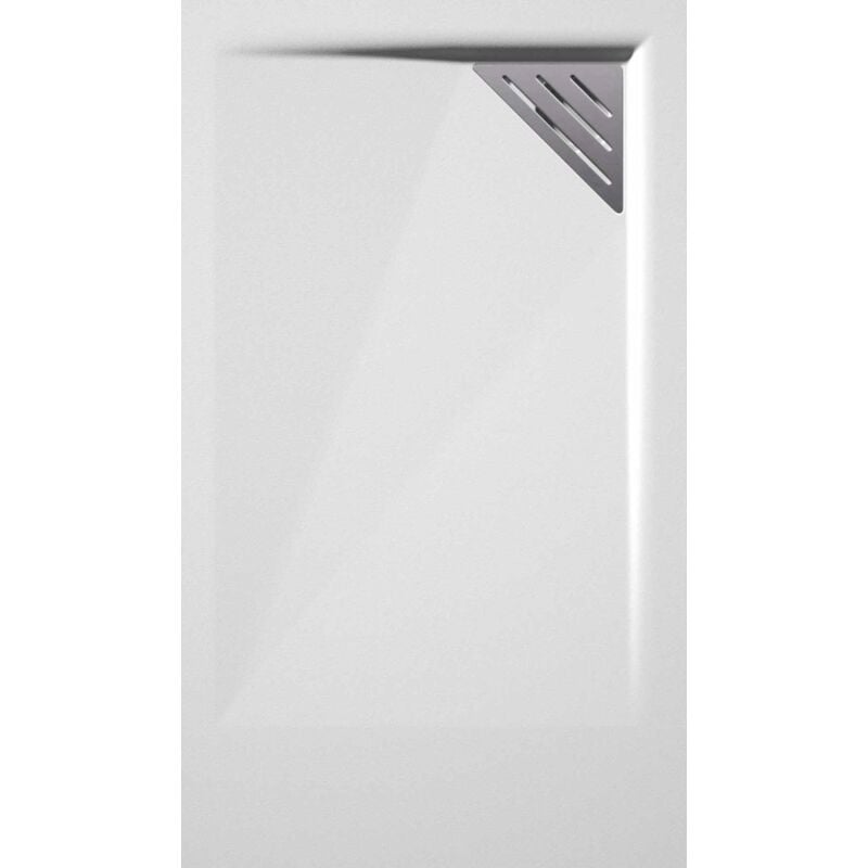 Mirlo - Receveur de douche 90x160 cm extra plat trinity blanc en résine minérale grille à Droite