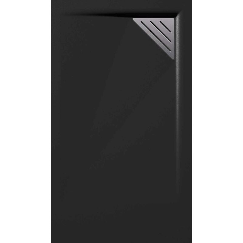 Mirlo - Receveur de douche 90x160 cm extra plat trinity noir en résine minérale grille à Droite