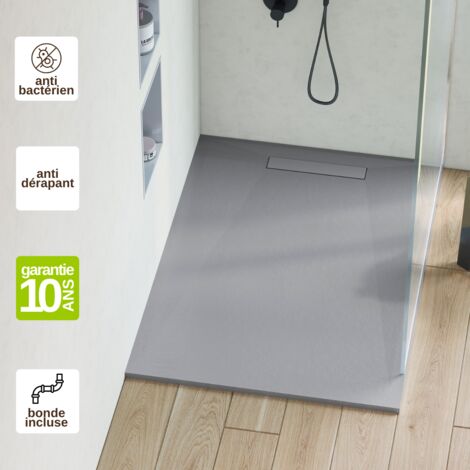 Receveur de Douche Extraplat 80X140x2,8cm Gris en Résine Minérale – Antidérapant,Texture Ardoise - ADICIONAL RÉSIGRÈS