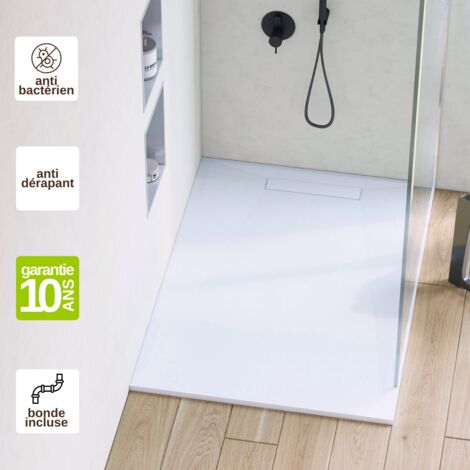 Receveur de Douche Extraplat 90X140x2,8cm Blanc en Résine Minérale – Antidérapant,Texture Ardoise - ADICIONAL RÉSIGRÈS