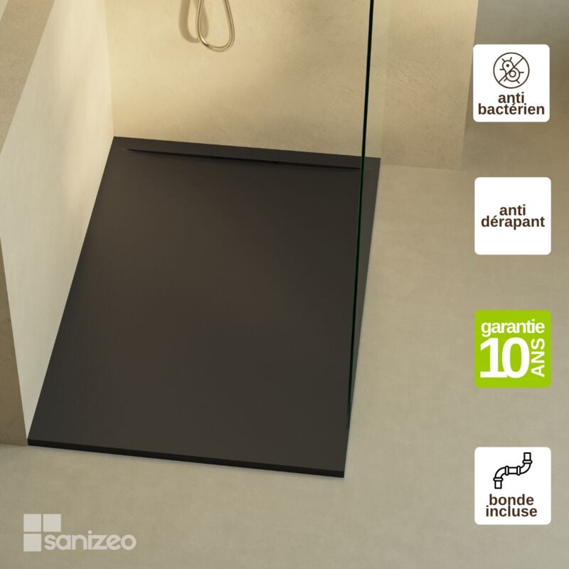 Receveur de douche extraplat ragnar - Texture Ardoise en Mineral Composite Noir - L140l90h3cm Lavaberg by Sanizeo