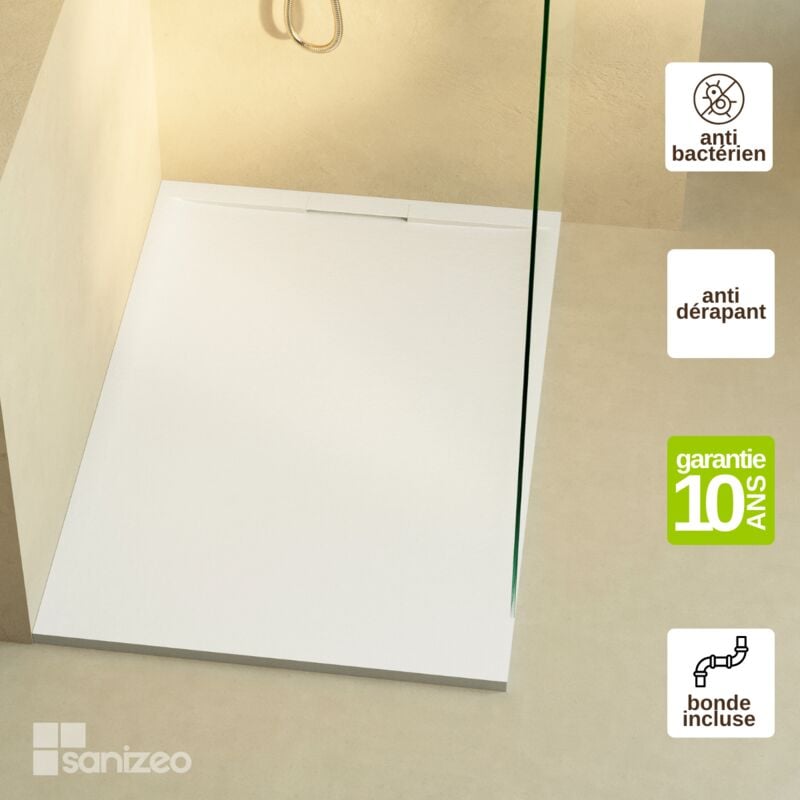 Receveur de douche extraplat ragnar - Texture Ardoise en Mineral Composite Blanc - L120l90h3cm Lavaberg by Sanizeo