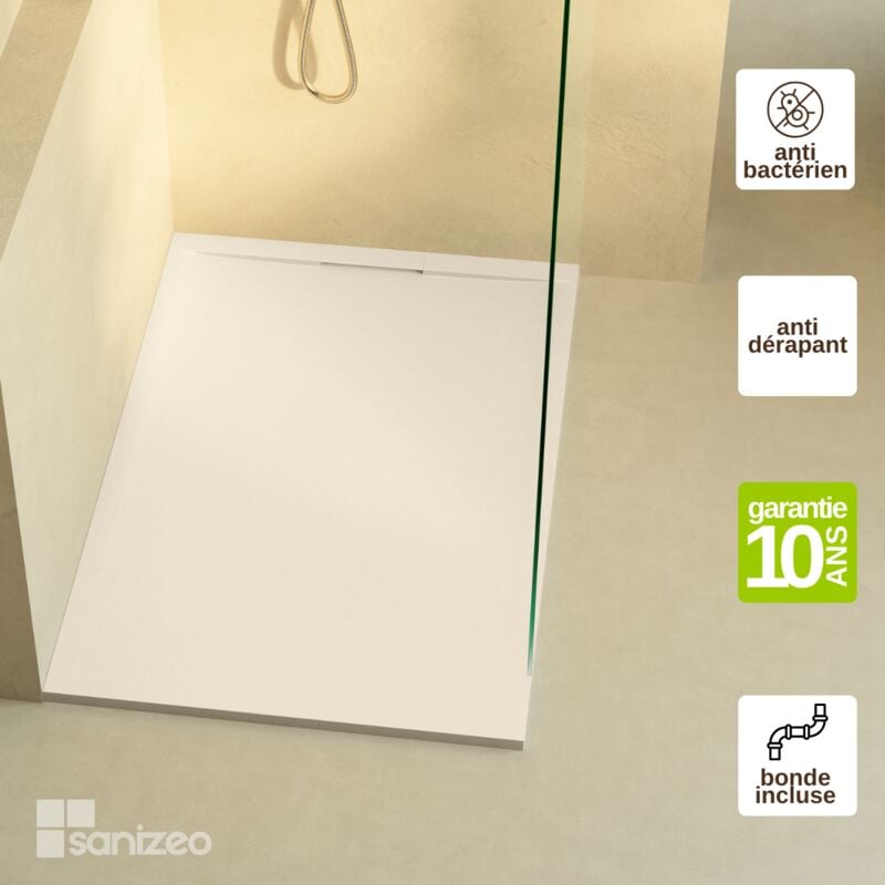 Receveur de douche extraplat ragnar - Texture Ardoise en Mineral Composite Beige Arena - L120l80h3cm Lavaberg by Sanizeo