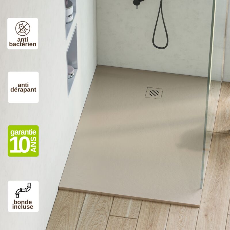 Receveur de douche extraplat minimo - Texture Pizarra en Mineral Polyester Beige - L130l70h2,6cm - résigrès