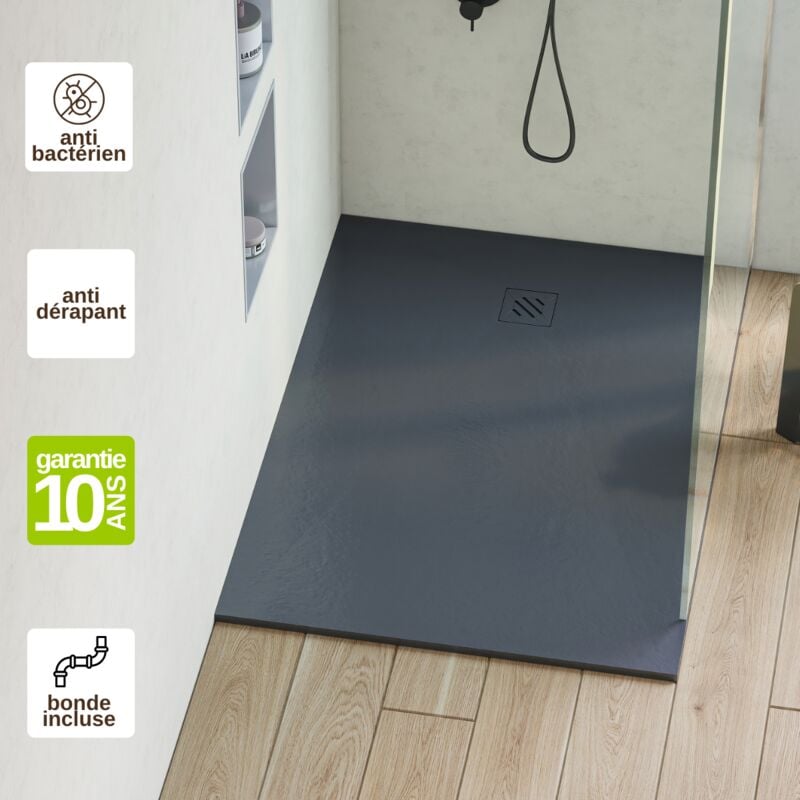 Receveur de douche extraplat minimo - Texture Pizarra en Mineral Polyester Graphite - L90l70h2,6cm - résigrès