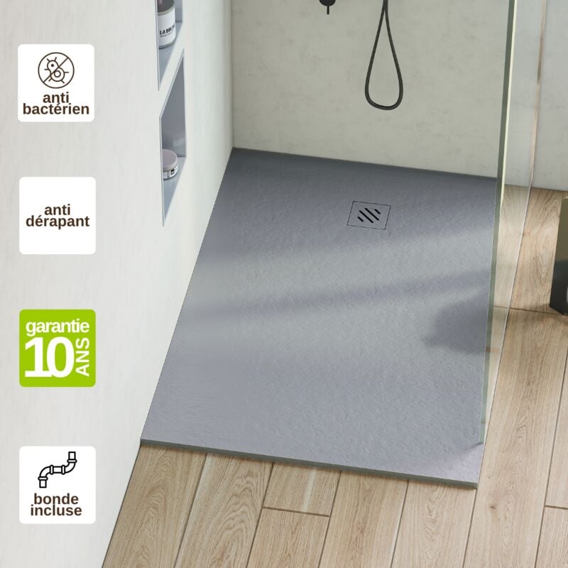 Receveur de douche extraplat minimo - Texture Pizarra en Mineral Polyester Gris - L100l180h2,6cm - résigrès