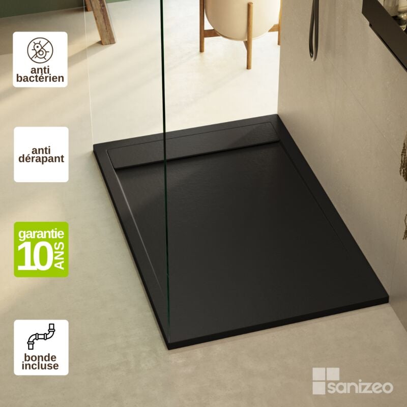 Receveur de douche extraplat magnus - Texture Ardoise en Mineral Composite Noir - L80l80h3cm Lavaberg by Sanizeo