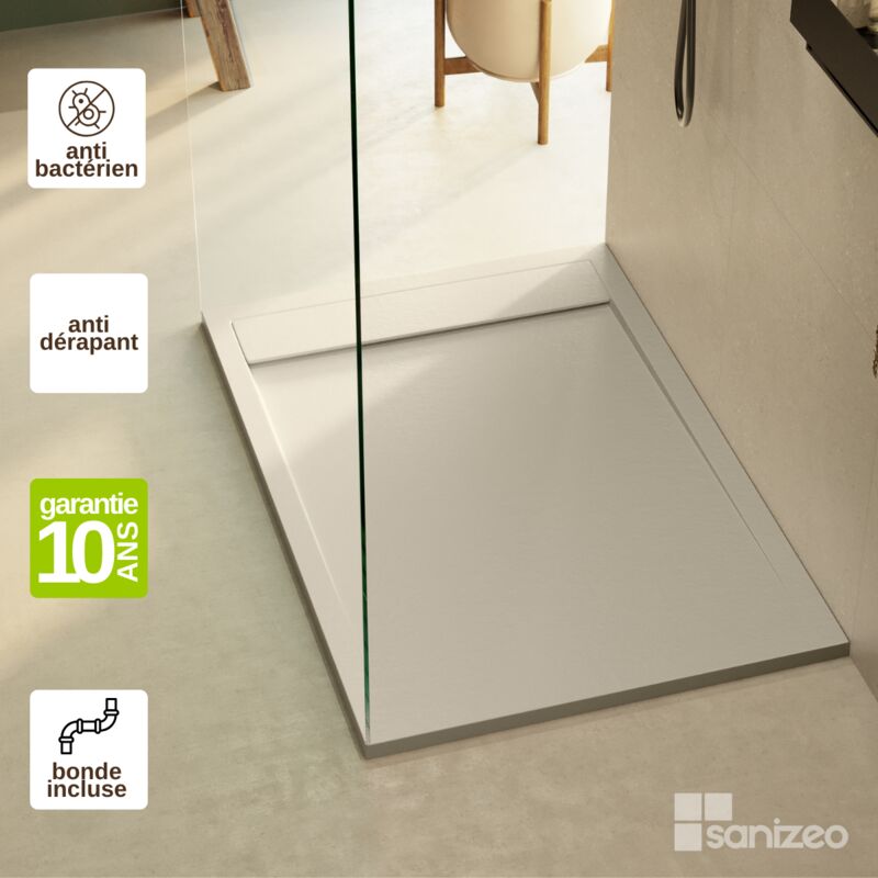 Receveur de douche extraplat magnus - Texture Ardoise en Mineral Composite Beige Arena - L90l90h3cm Lavaberg by Sanizeo
