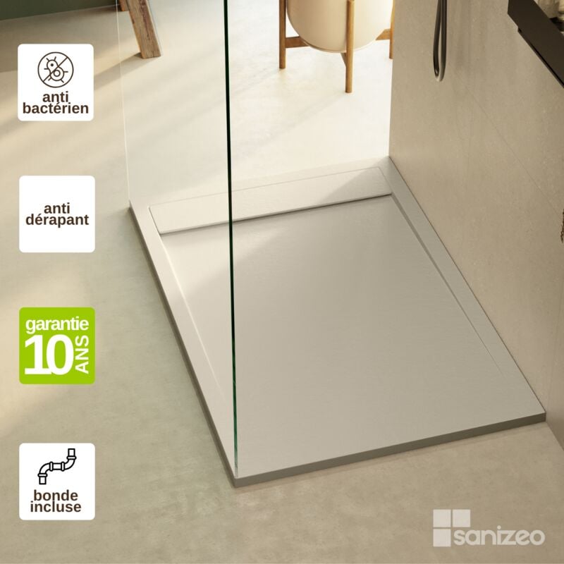 Receveur de douche extraplat MAGNUS - Texture Ardoise en Mineral Composite Beige Arena - L120l70h3cm - LAVABERG by Sanizeo