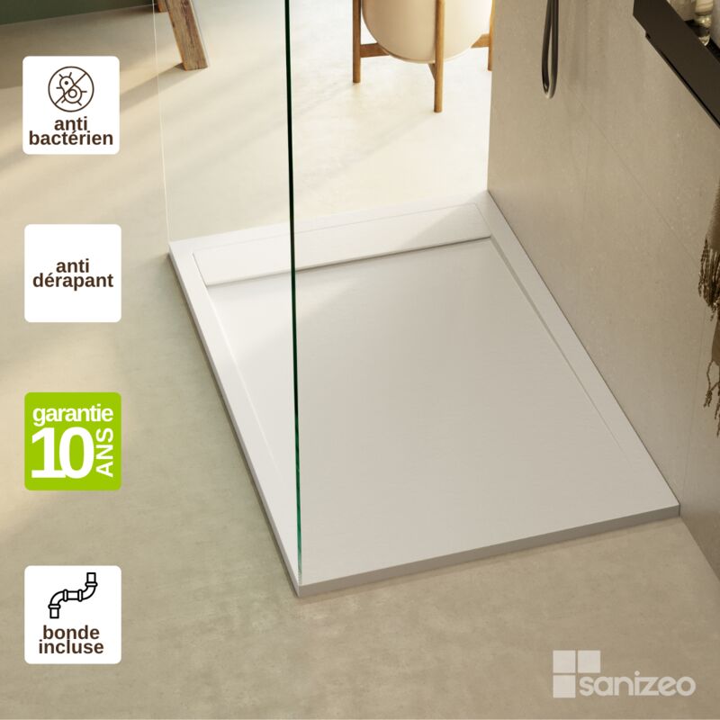 Receveur de douche extraplat magnus - Texture Ardoise en Mineral Composite Blanc - L140l80h3cm Lavaberg by Sanizeo