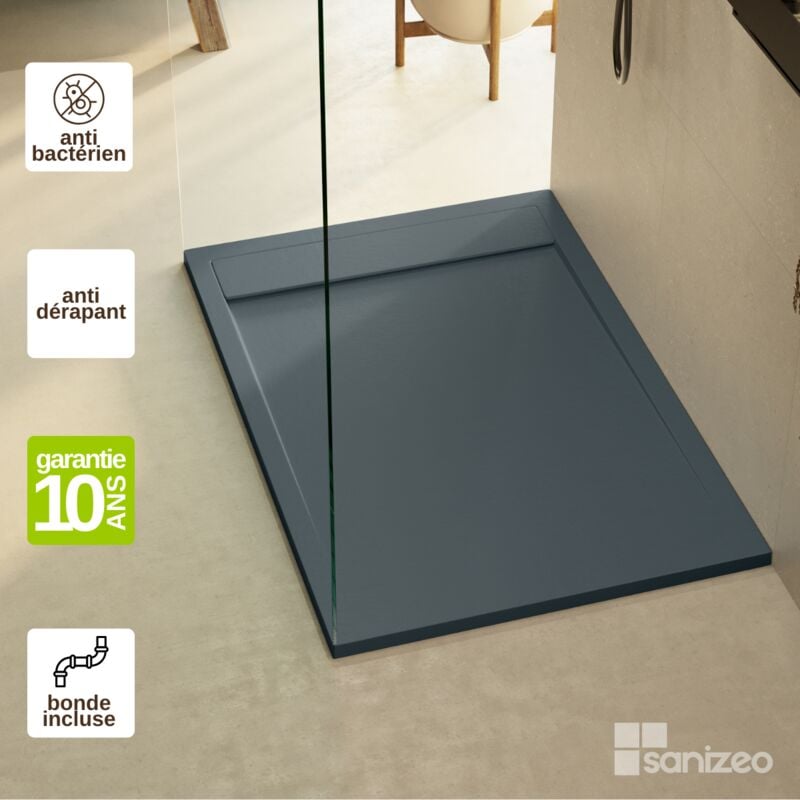 Receveur de douche extraplat magnus - Texture Ardoise en Mineral Composite Gris Anthracite - L80l80h3cm Lavaberg by Sanizeo