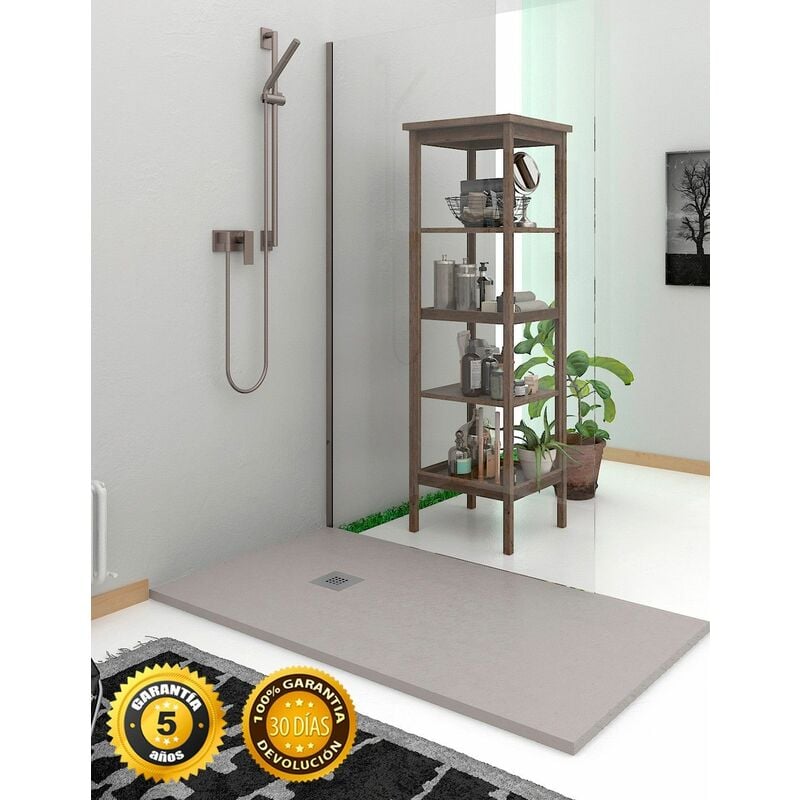Receveur de douche EXTRAPLAT - Résine et charges minérales - Texture Ardoise - Antidérapante C3 - Fourni avec grille et siphon - Gris clair 75X170