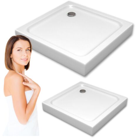 Receveur de douche extraplat Silla, bac de douche carré antidérapant 80x80 cm, installation facile, Blanc