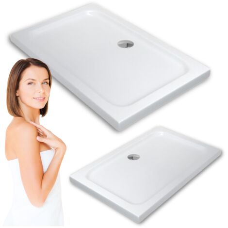 Receveur de douche extraplat Silla, bac de douche rectangulaire antidérapant 100x70 cm, installation facile, Blanc