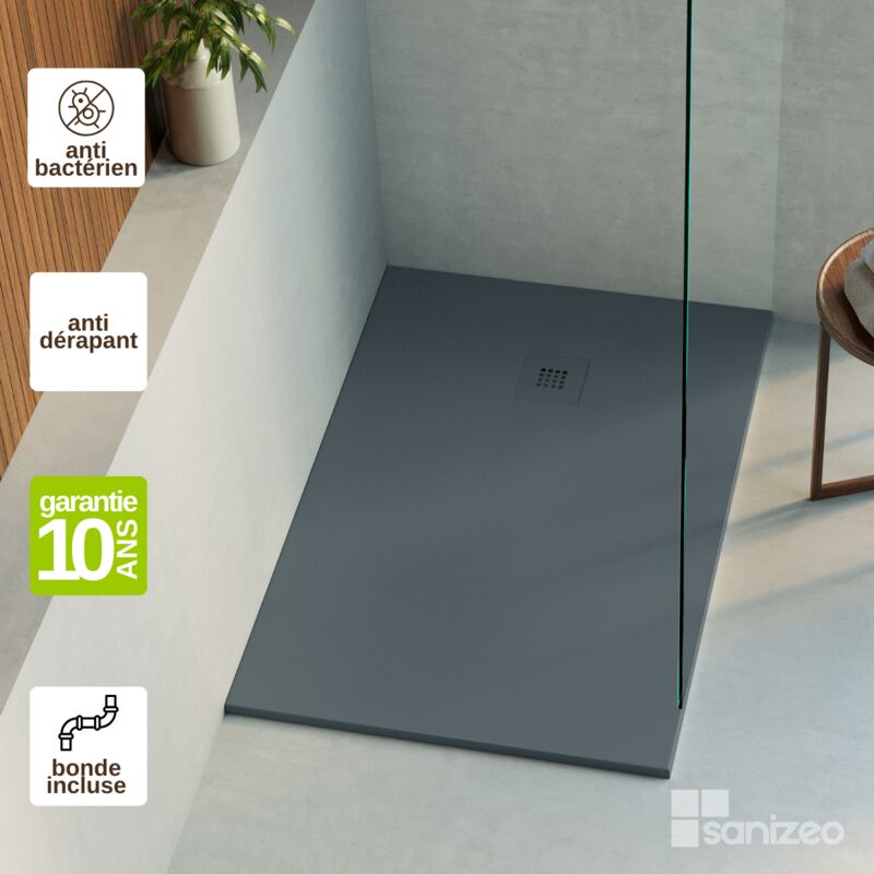 Receveur de douche extraplat thor - Texture Ardoise en Mineral Composite Gris Anthracite - L80l80h3cm Lavaberg by Sanizeo