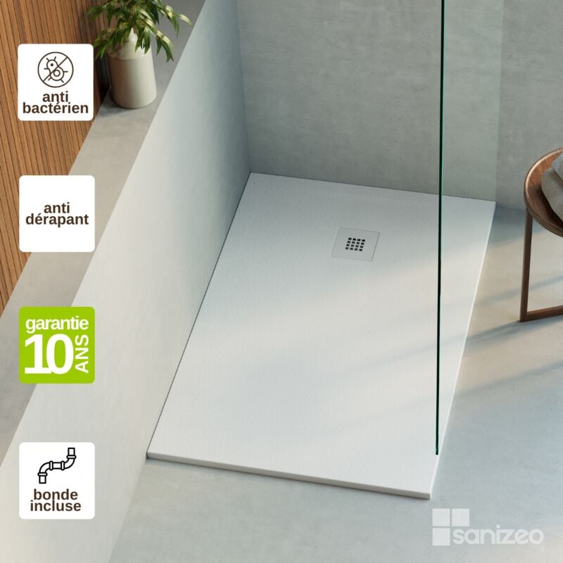 Receveur de douche extraplat thor - Texture Ardoise en Mineral Composite Blanc - L120l90h3cm Lavaberg by Sanizeo