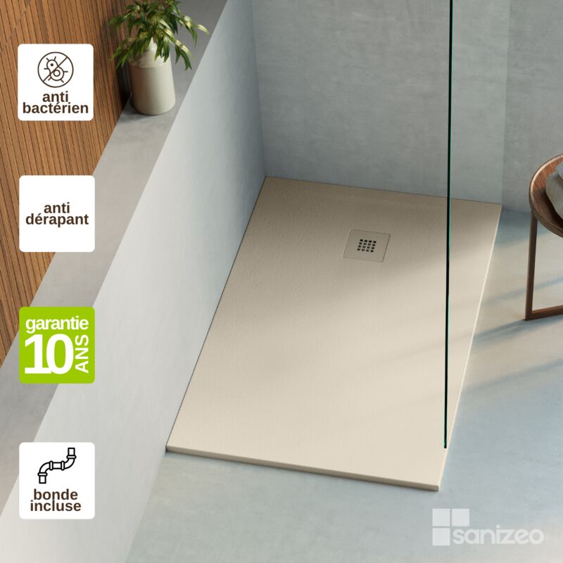 Receveur de douche extraplat thor - Texture Ardoise en Mineral Composite Beige Arena - L160l90h3cm Lavaberg by Sanizeo