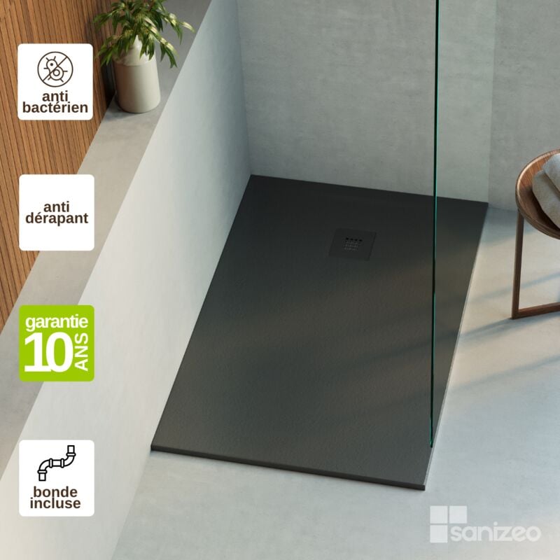 Receveur de douche extraplat thor - Texture Ardoise en Mineral Composite Noir - L140l80h3cm Lavaberg by Sanizeo