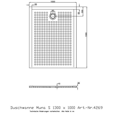 Receveur de douche Hoesch MUNA S avec antidérapant 1300x1000x30mm blanc