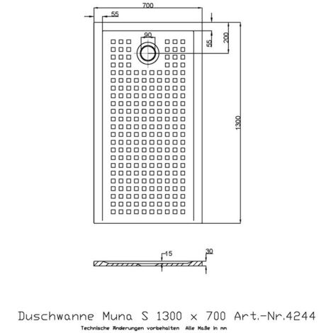 Receveur de douche Hoesch MUNA S avec antidérapant 1300x700x30mm blanc