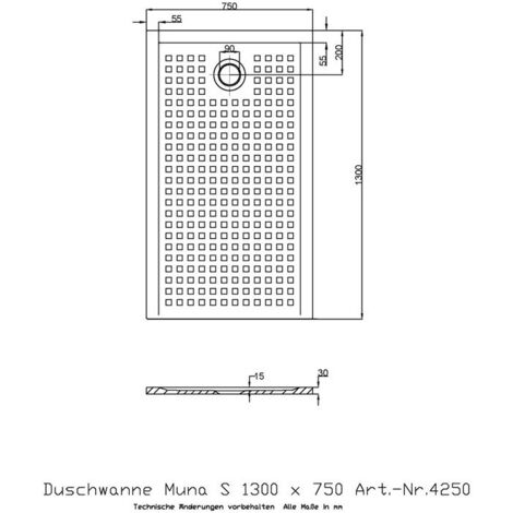 Receveur de douche Hoesch MUNA S avec antidérapant 1300x750x30mm blanc