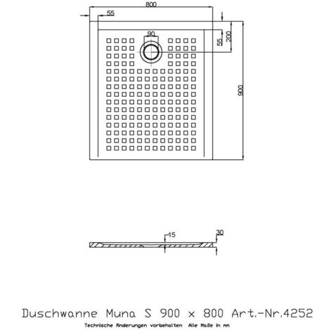 Receveur de douche Hoesch MUNA S avec antidérapant 900x800x30mm blanc