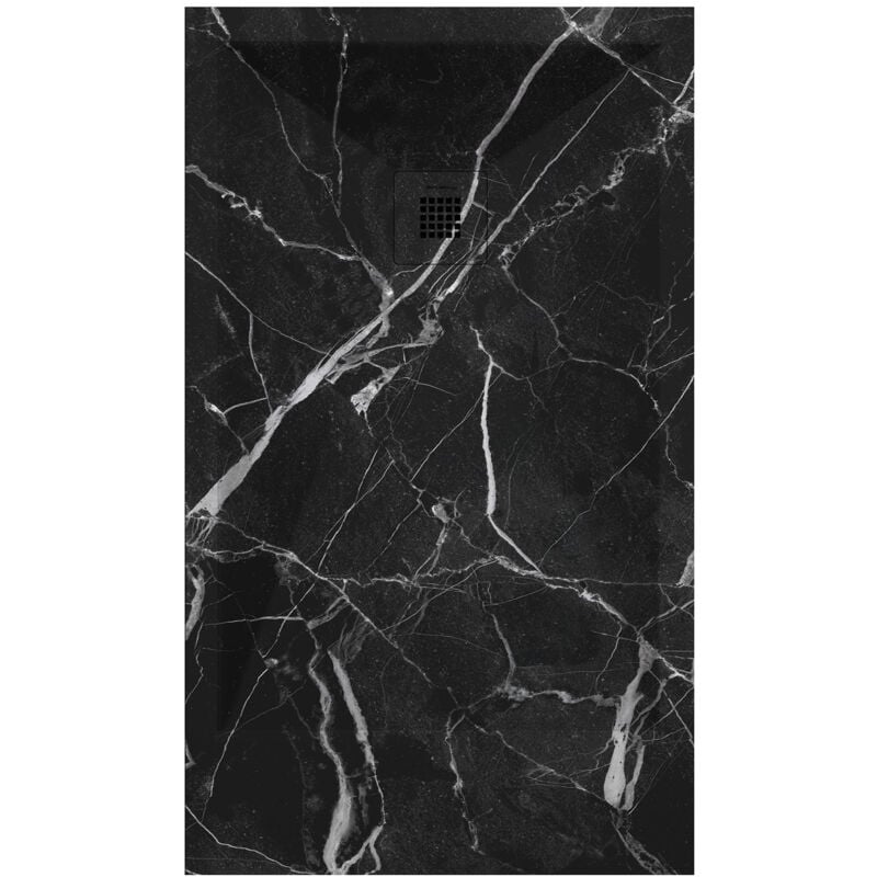 Kroos ® - Receveur de douche Marbre Noir , finition Lisse Stone 3D, grille de couleur - 170 x 70 cm