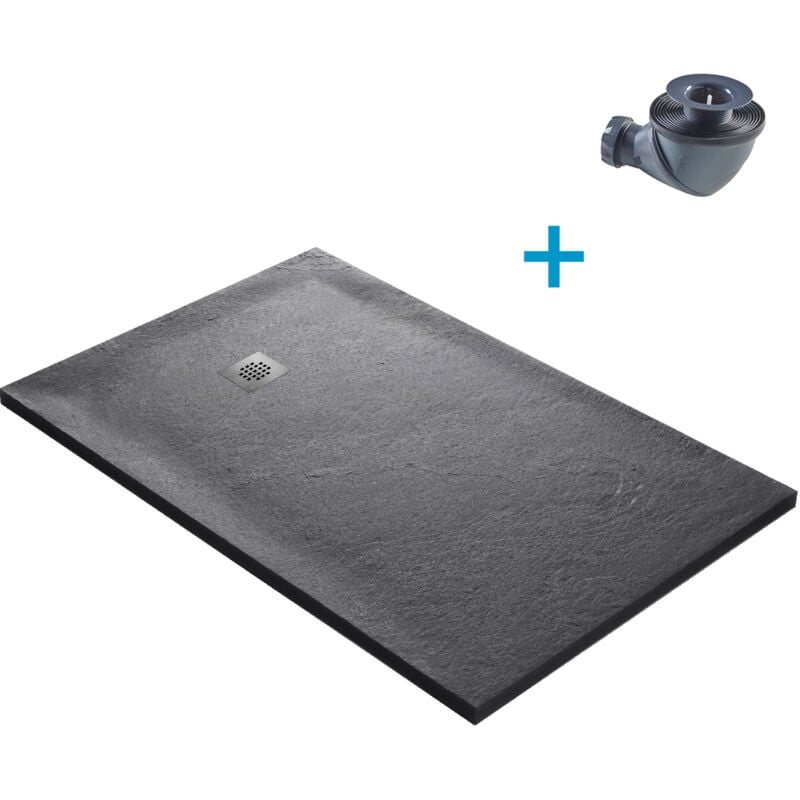 Receveur de douche gris 150 x 100 cm haute densité pierre naturelle - grille carrée excentrée
