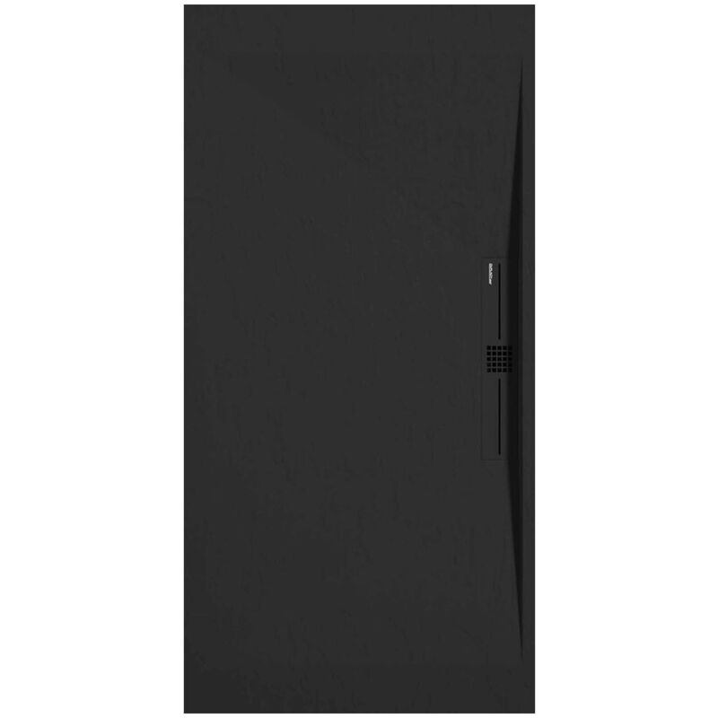Receveur de douche Noir, finition Ardoise Stone side, grille de couleur - 90 x 70 cm