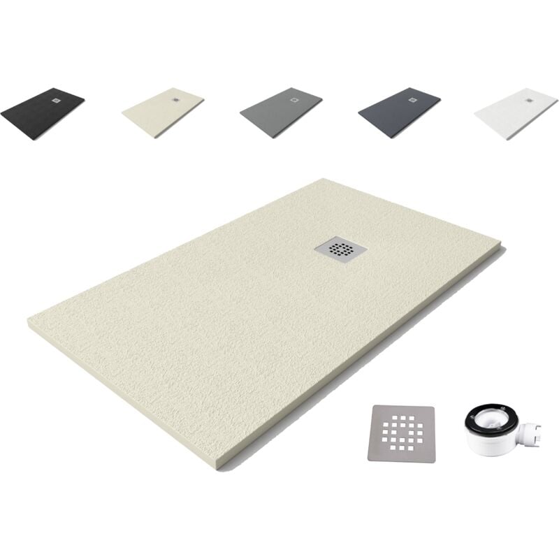 Receveur de douche Nolita 70x70 - Matériau en résine minérale avec texture ardoise C3 antidérapante - Comprend une bonde de vidange et une grille