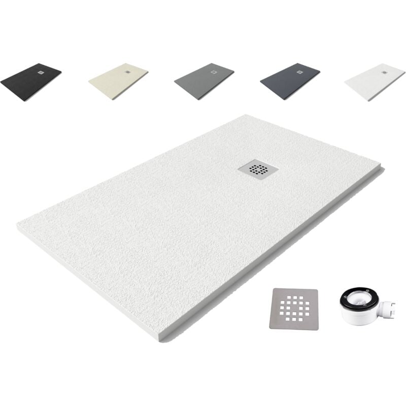 Receveur de douche Nolita 80x180 - Matériau en résine minérale avec texture ardoise C3 antidérapante - Comprend une bonde de vidange et une grille